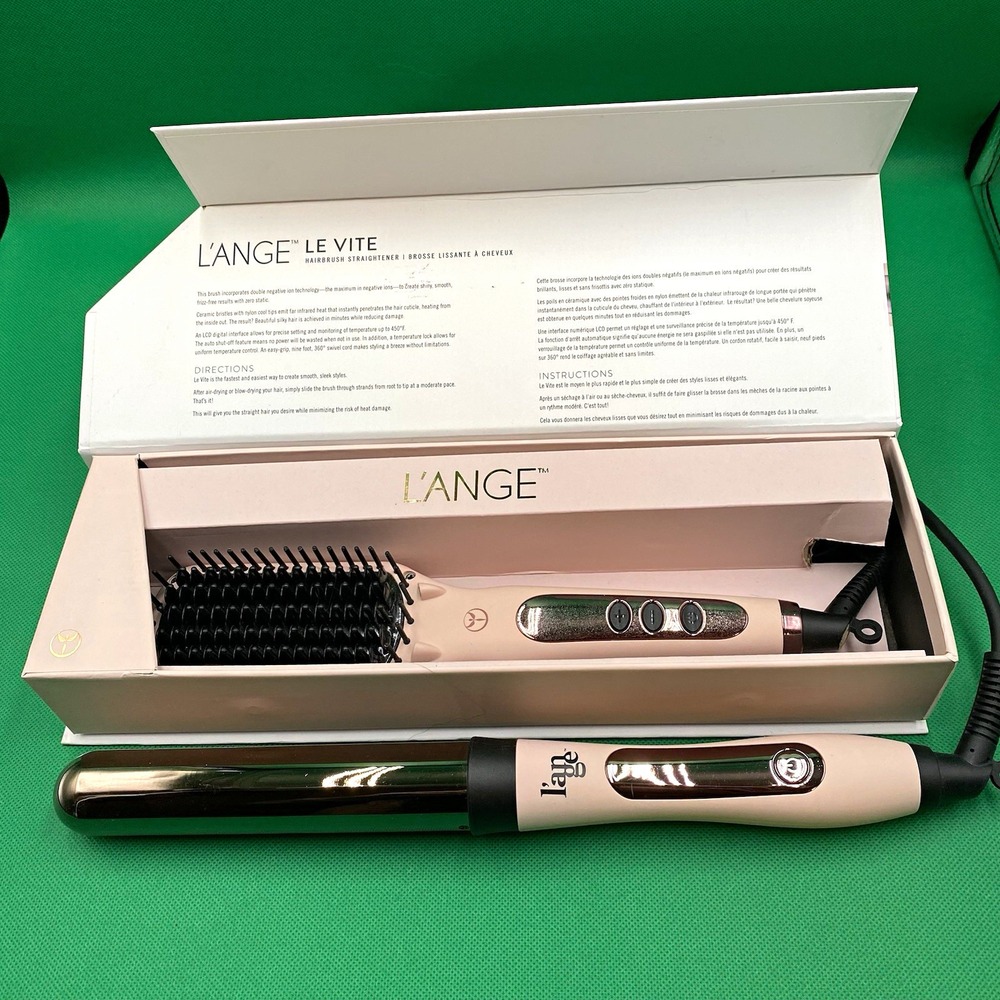 L'ange Le Vite Straightening Brush Blush Rose 450°F plus a curling wand, 2 piece